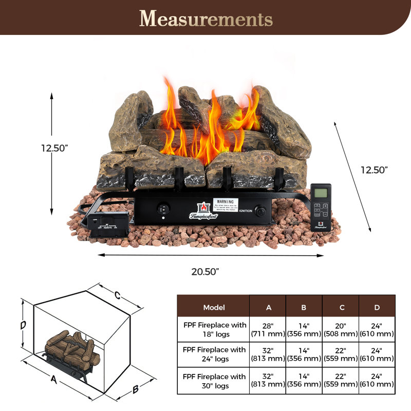 18.8 W Vent Free Fireplace, 18 pouces, Propane