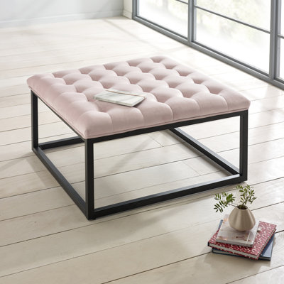 Ava 87cm Wide Velvet Tufted Square Footstool Ottoman