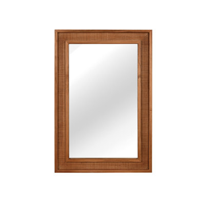 20"x30" Natural Wood Rattan Decorative Mirror, Farmhouse Solid Wood Frame Wall Mirror For Bathroom, Entryway & Home Decor