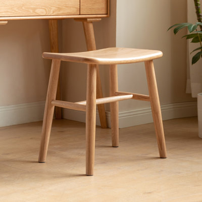 Tabouret d'appoint en chêne massif de 17,72 po avec siège courbé pour chambre à coucher et salon