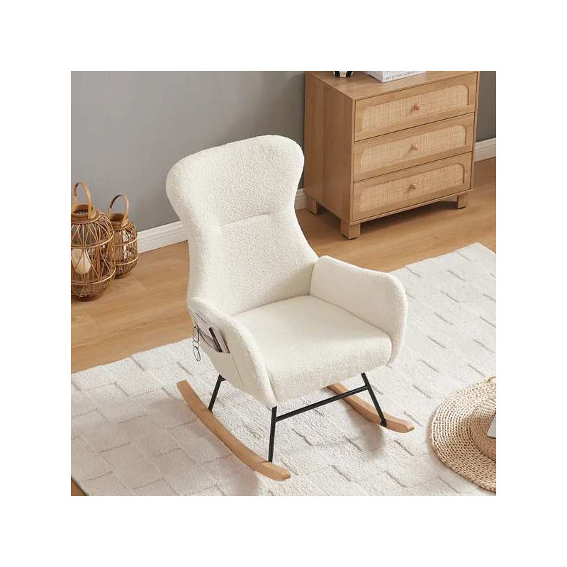 Chaise berçante en tissu blanc cassé