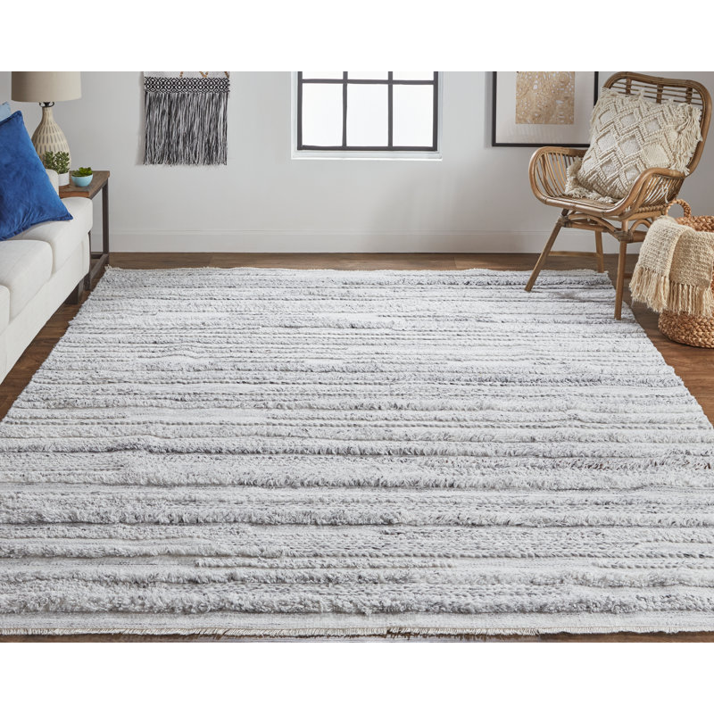 Tapis rayé ivoire / gris clair Alline, Rectangle de 10 pi x 14 pi