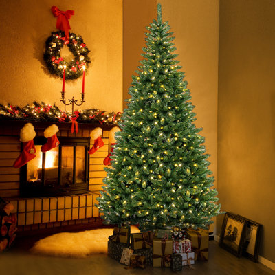 8 Ft Pre-lit Artificial Christmas Tree With 360 Warm White Led Lights Metal Stand 