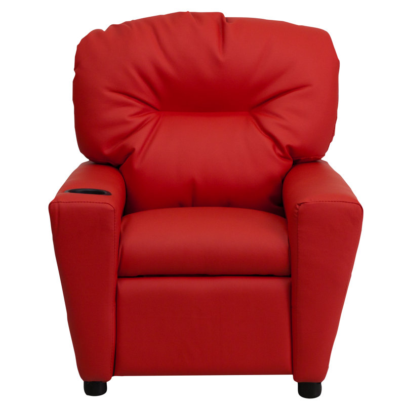 Contemporary Kids Recliner with Cup Holder, Vinyl - Red