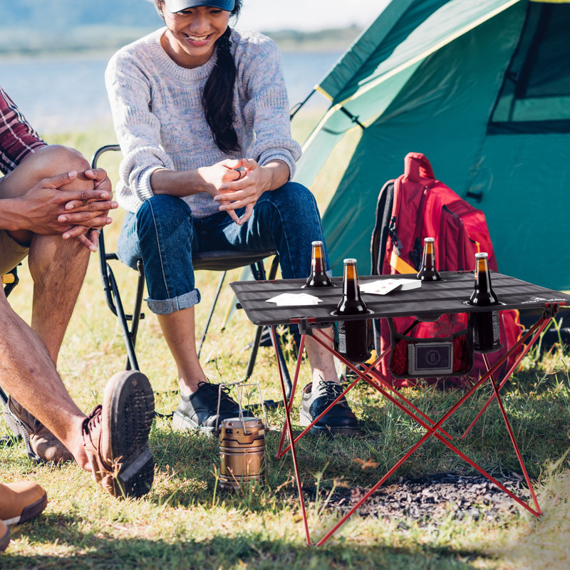 Camp Table - Table pliante d'extérieur avec 4 porte-gobelets et sac de transport pour le camping, la plage, le pique-nique, les événements sportifs et plus encore par Wakeman