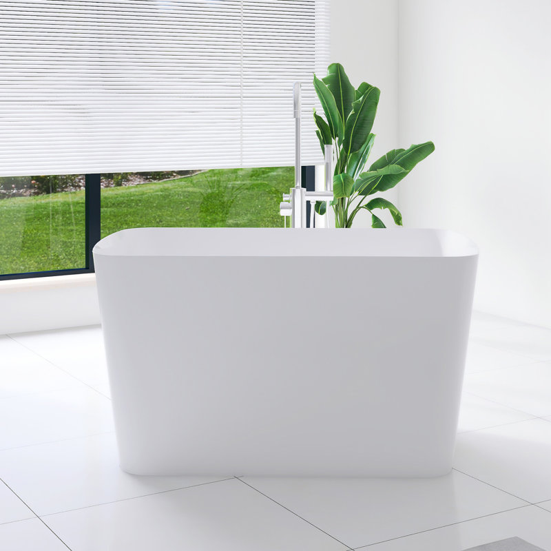 47'' Acrylic Freestanding Soaking Bathtub With Seat, Glossy White