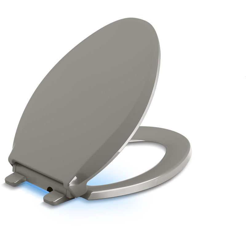 Cachet Nightlight Quiet-Close with Grip-Tight Elongated-Front Toilet Seat, Thunder Gray, Ready Latch
