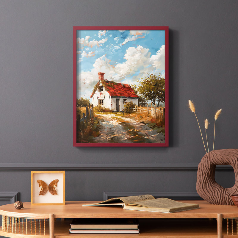 Paysages de la série CVI - reproduction encadrée de qualité supérieure - prête à être accrochée - aucun clou requis, Rouge