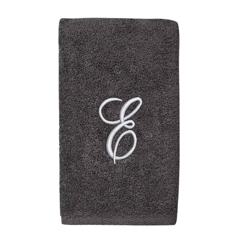 Winston Porter Granite/Silver Script Monogram Hand Towel Letter E