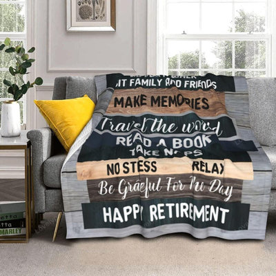 Couverture en molleton Sherpa de Retirement Rules - Style rustique en bois avec des citations inspirantes pour Happy Retirement - Jeté en molleton douillet pour les personnes à la retraite, les amis ou les collègues de travail 50 * 40 pouces