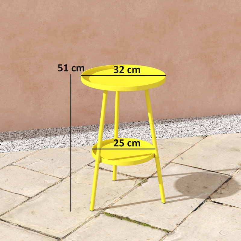 Round Metal Outdoor Side Table , 32cm cm W 32cm cm D, Yellow