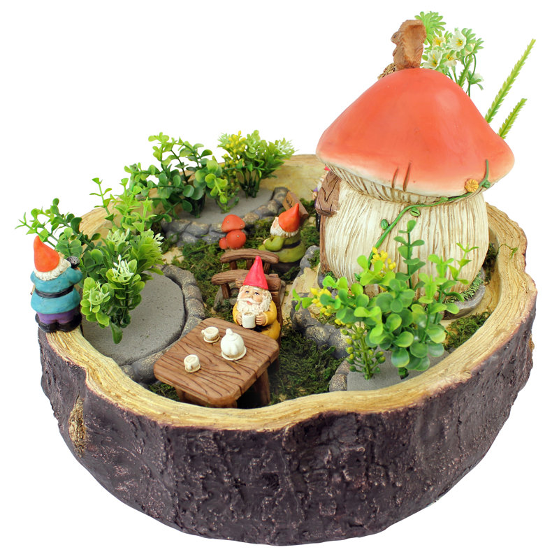 Miniature Gnome Garden with Faux Log and Accessories
