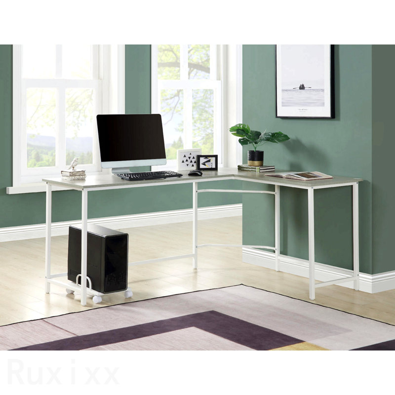 Gray & White L-Shaped Rectangular Computer Desk
