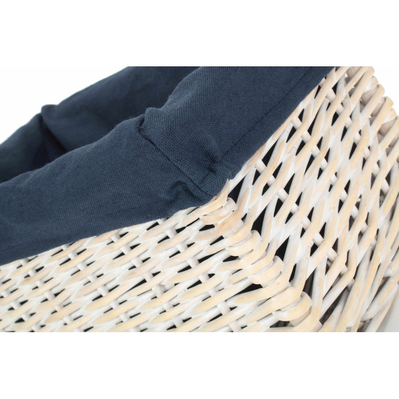 Lily Manor Wicker Storage Basket with Lining , 17cm H x 33cm W x 21cm D, White Wash/Navy