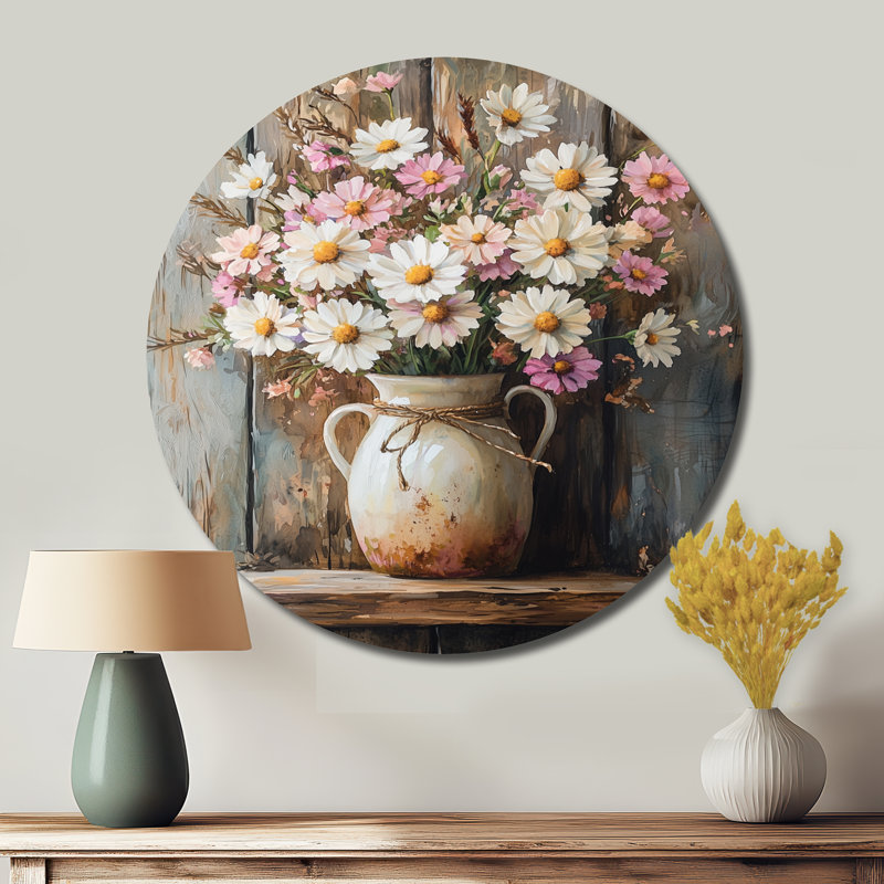 Décoration murale ronde en métal Paschke - Daisies, H 23 po x l 23 po
