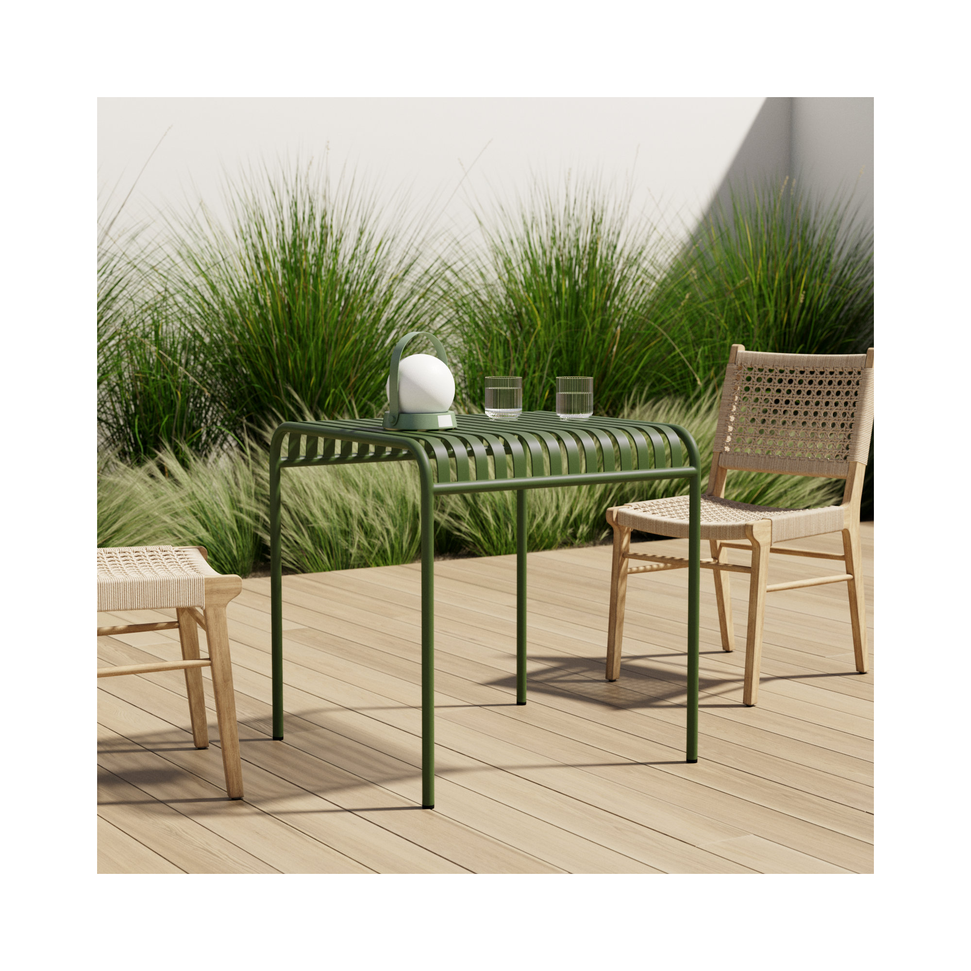 Abra 28" W x 28" D Square Steel Outdoor Dining Table, Green