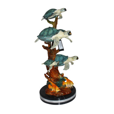 Statue de cinq tortues de mer nageant en bronze - Taille: L 20 po x l 16 po x H 30 po.