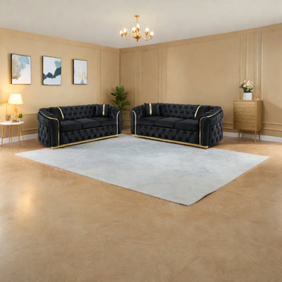 Luxury Velvet Sofas, Gold Steel Accents, Spacious Modern Living