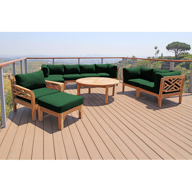 Ensemble de conversation d'extérieur 8 personnes avec coussins Monterey Teak, Vert forêt
