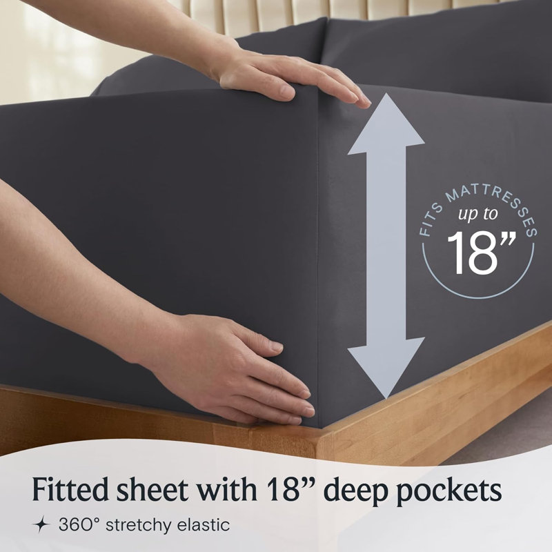 Ensemble de draps 4 pièces LuxClub, Gris, Ensemble de draps simple extra long avec 3 taies d