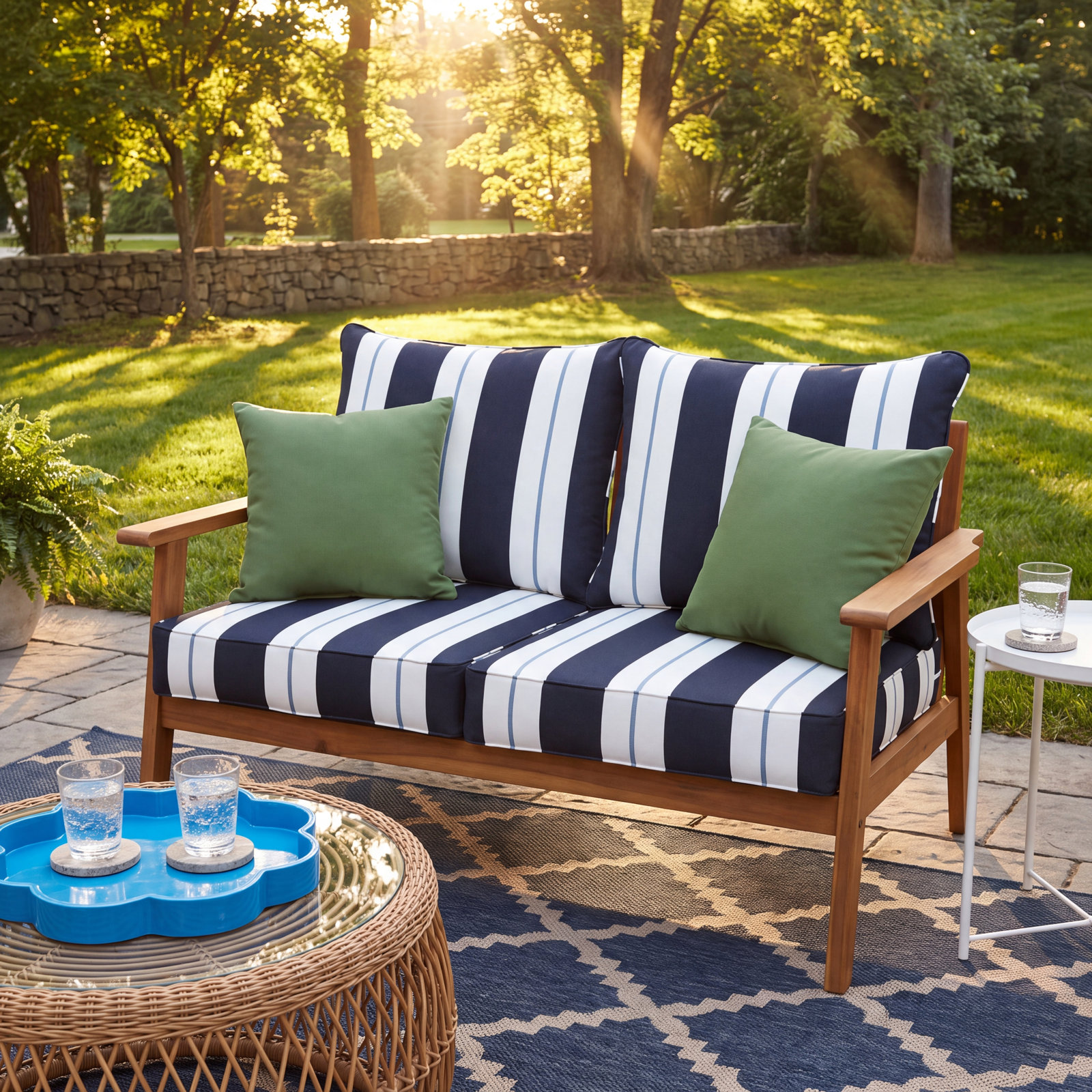 Deana 27" Sunbrella® Seat and Back Cushion, 23.5" W x 23" D, Navy Stripe Sunbrella®