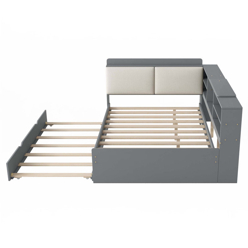 Lit plateforme avec lit gigogne, Gris, Double
