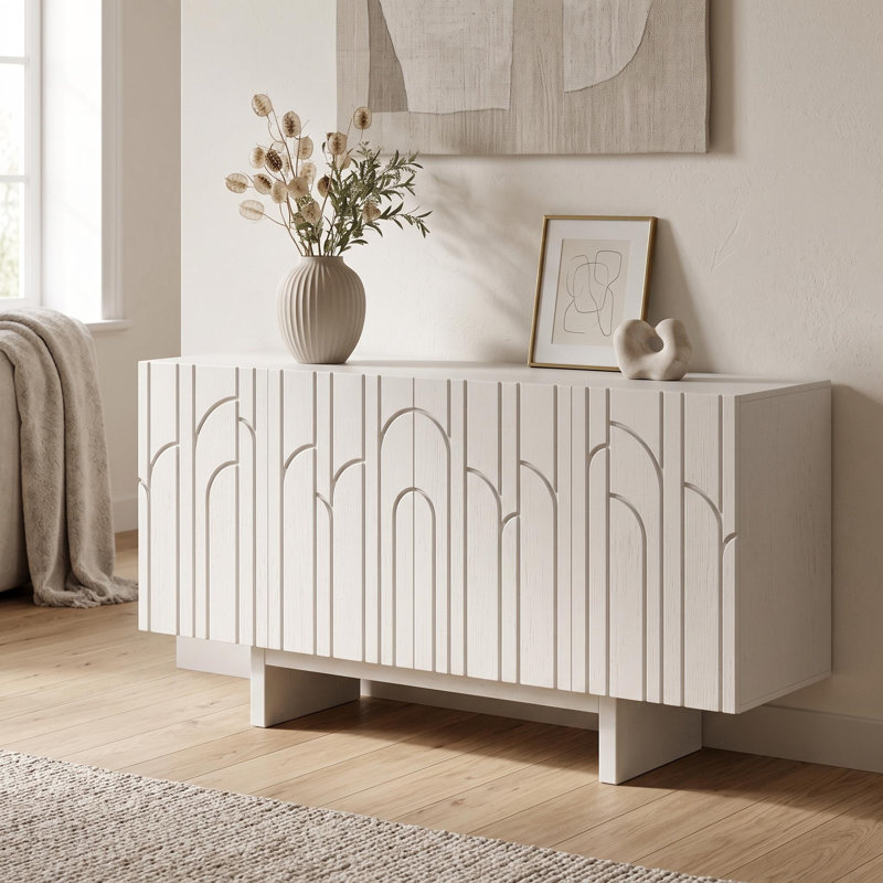 63''W Storage Wood Buffet Sideboard, Cream