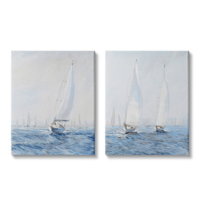 «Serene Sail Sailers Floating Cloudy Sea Sky» par Timothy O 'Toole - ensemble de 2 peintures