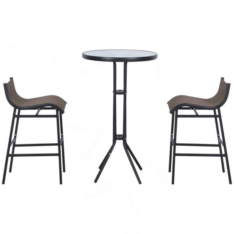 Ensemble de bistro 3 pièces pour 2 personnes, table de pub ronde pour terrasse, 2 chaises de bar au design confortable et robuste, brun clair