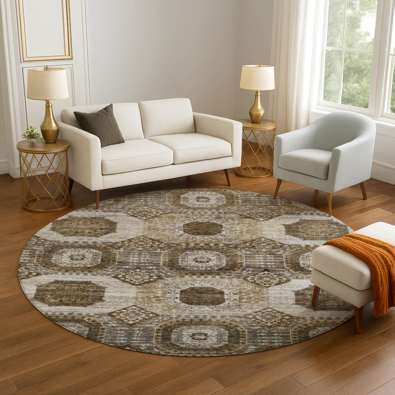 Premium Machine Washable Alaina AMF1926 Panels Rug, Round 8'