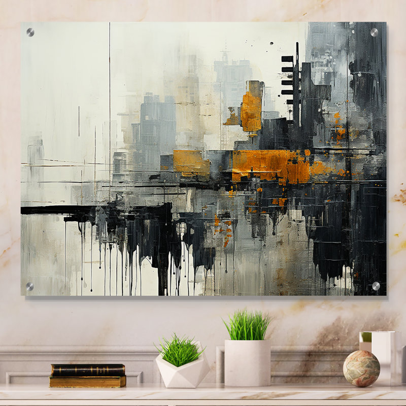 «Abstract Cityscape III», art mural abstrait en acrylique, H 12 po x l 20 po