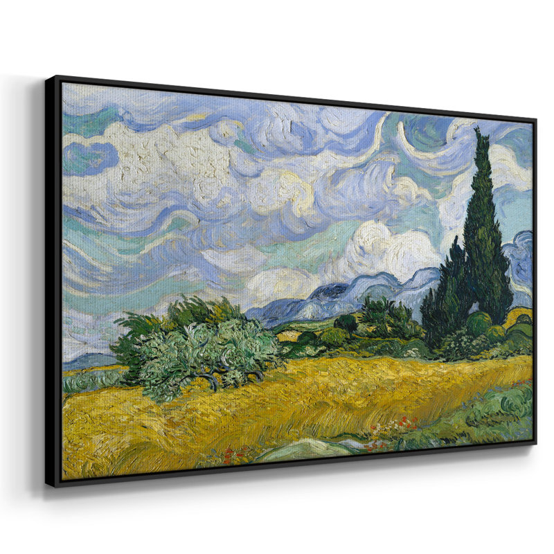 Champ de blé avec cyprès, H 27 po x l 41 po x P 2 po, Noir
