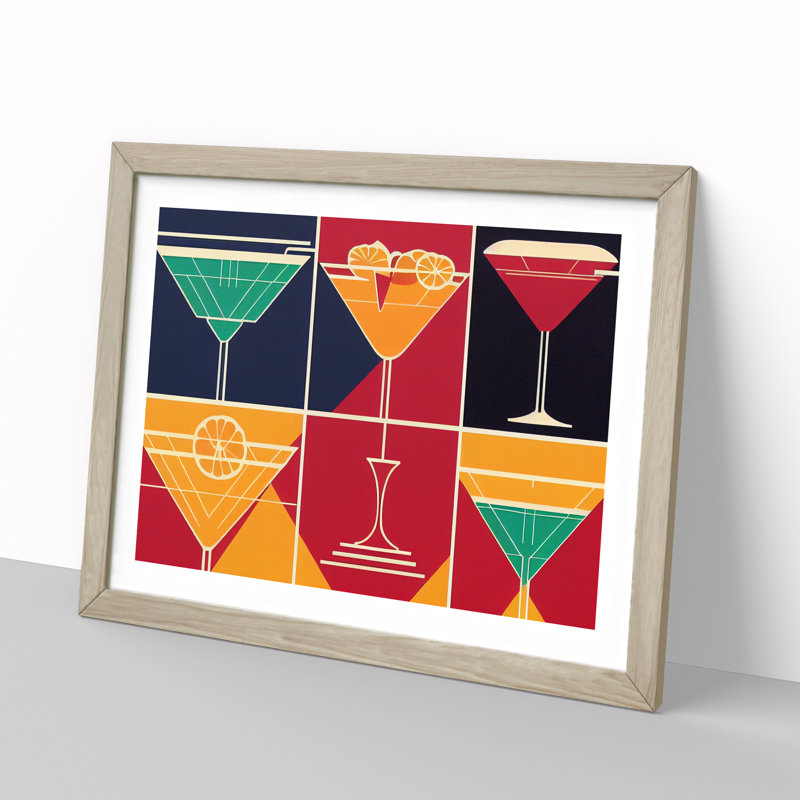 Retro Cocktail Vol.6 - Single Picture Frame Painting, 46cm H x 64cm W x 2cm D, Oak Framed