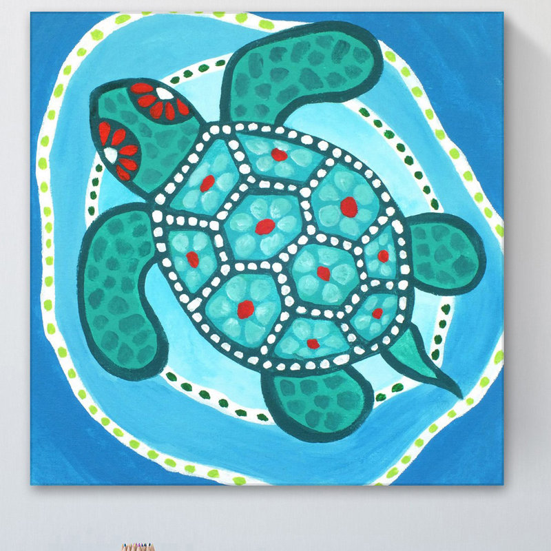 «Funky Turtle» par Nicola Joyner, reproduction sur toile tendue, 40 po x 40 po