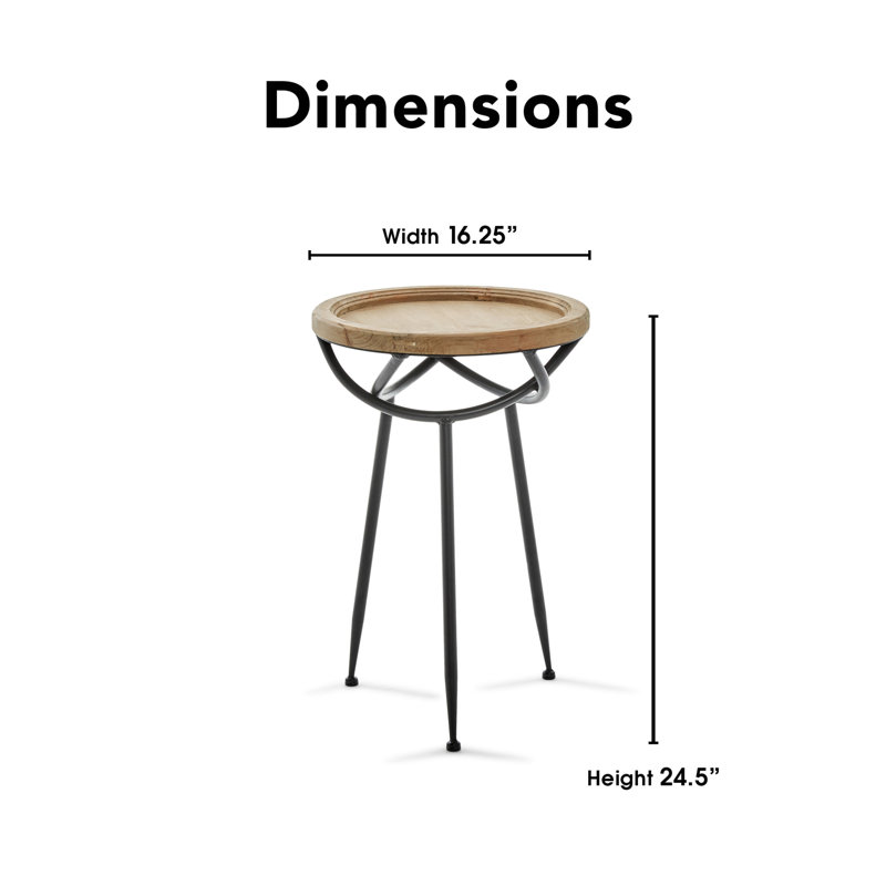 Easton Natural Wood and Black Metal Round Side Table