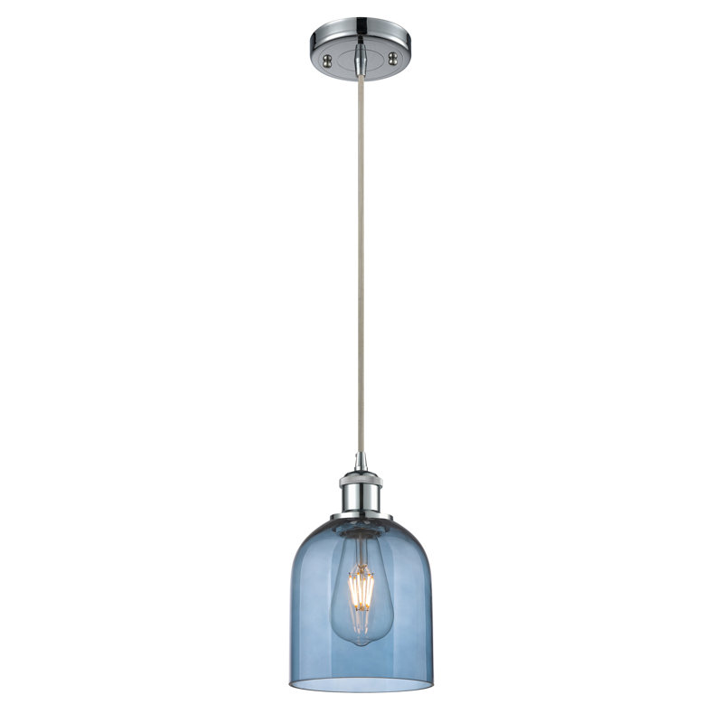 Mini-luminaire suspendu à cordon 6 lumières Ballston Anacaren - 516-G558, Bleu princesse, Chrome poli