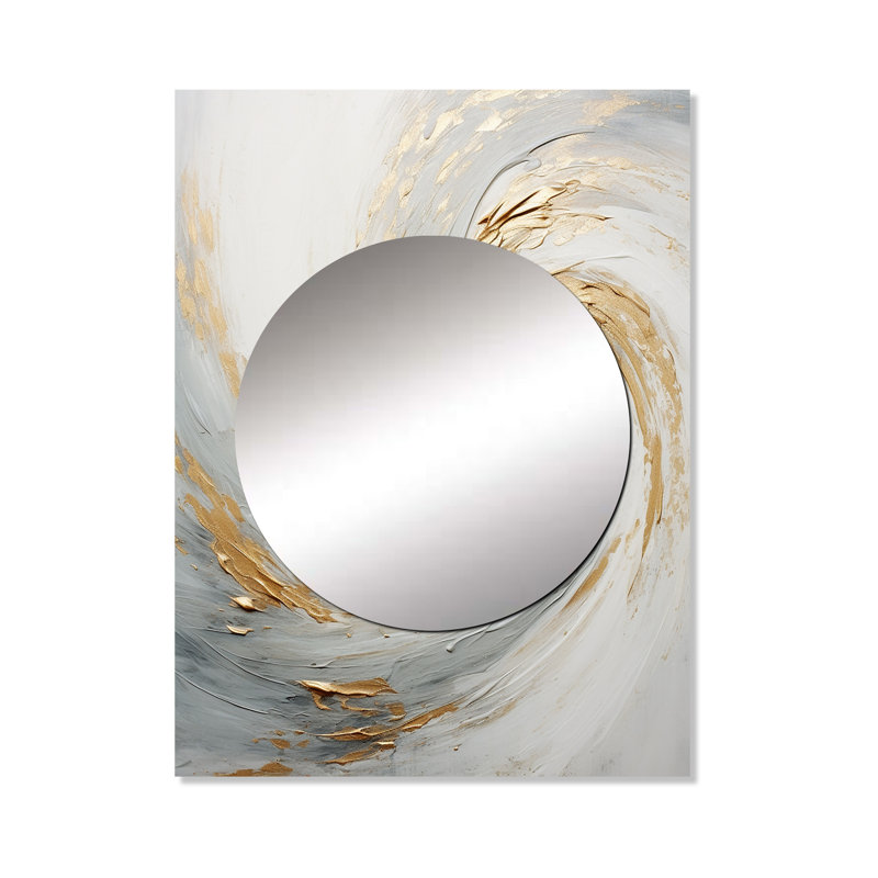 Vortex doré doux et doré Vortex IV - miroir décoratif à spirales abstraites, grand miroir mural beige, impression d'art en métal