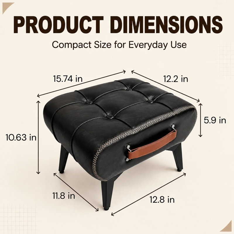 Tabouret en cuir de haute qualité, Noir, noir, noir, noir