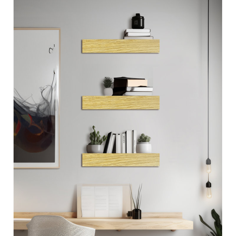 Emerald Lee 3 Piece Oak Floating Shelf, 4" H x 12" W x 5" D