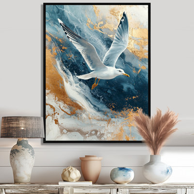 Mouette côtière, ailes de marbre au-dessus des vagues - art mural mouette