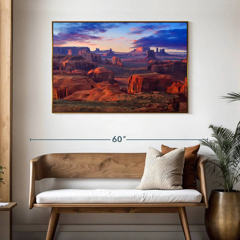 Hunts Mesa Monument Valley Sunset, 46 po x 31 po, Cadre flottant doré