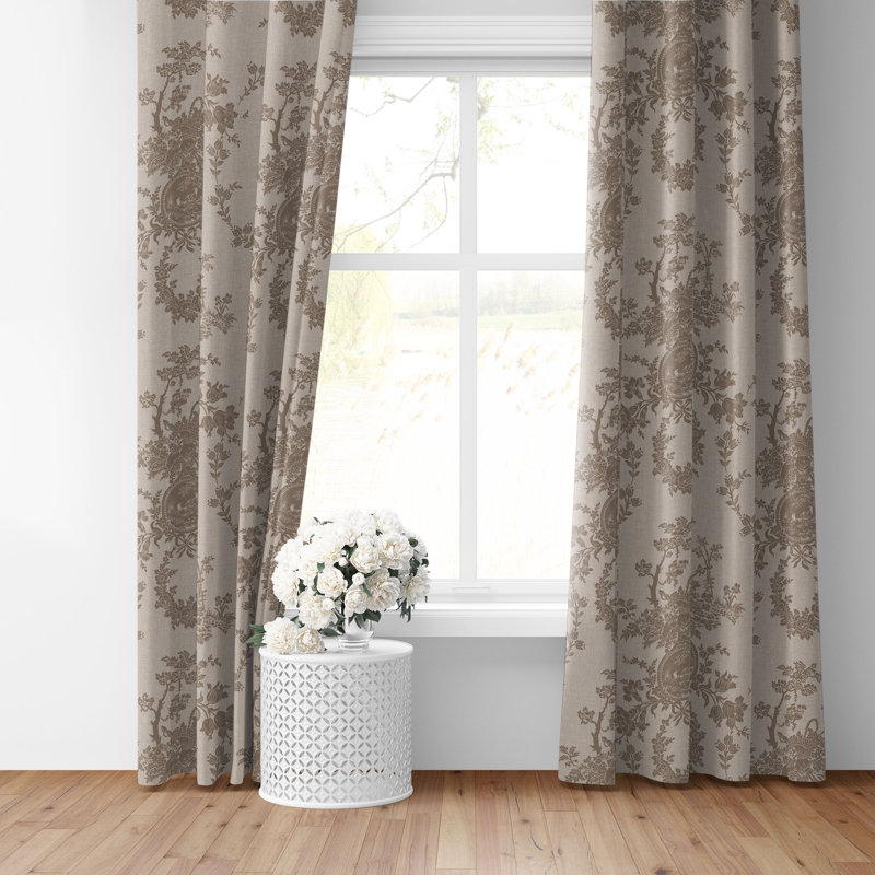 Country Lane Toile  Natural Cotton Rod Pocket Drapery Panel Set of 2, 50" W x 96" L