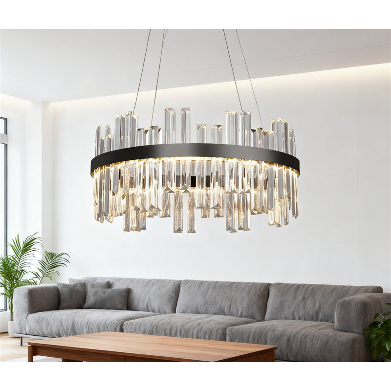 Lustre en cristal moderne avec éclairage à 3 couleurs à intensité variable réglable en hauteur pour la salle à manger