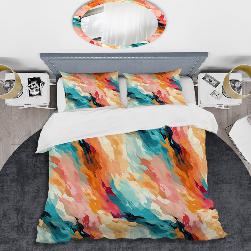 Ensemble de housse de couette multicolore Feather Fury, Housse de couette pour grand lit et 2 taies décor