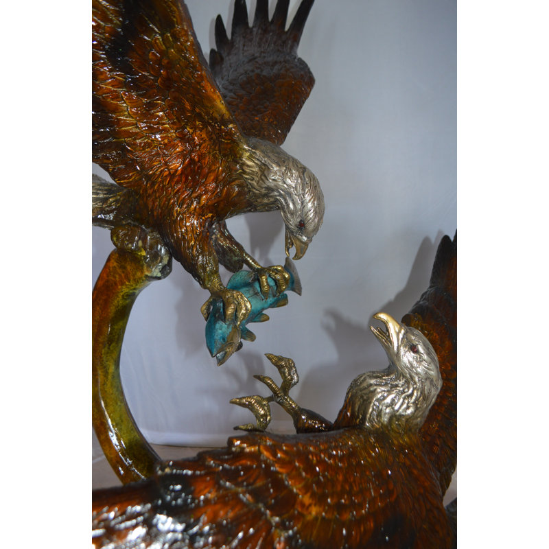 Cielito Two Eagles Fighting on Fish Bronze Statue -  Size: 33"L x 28"W x 42"H.