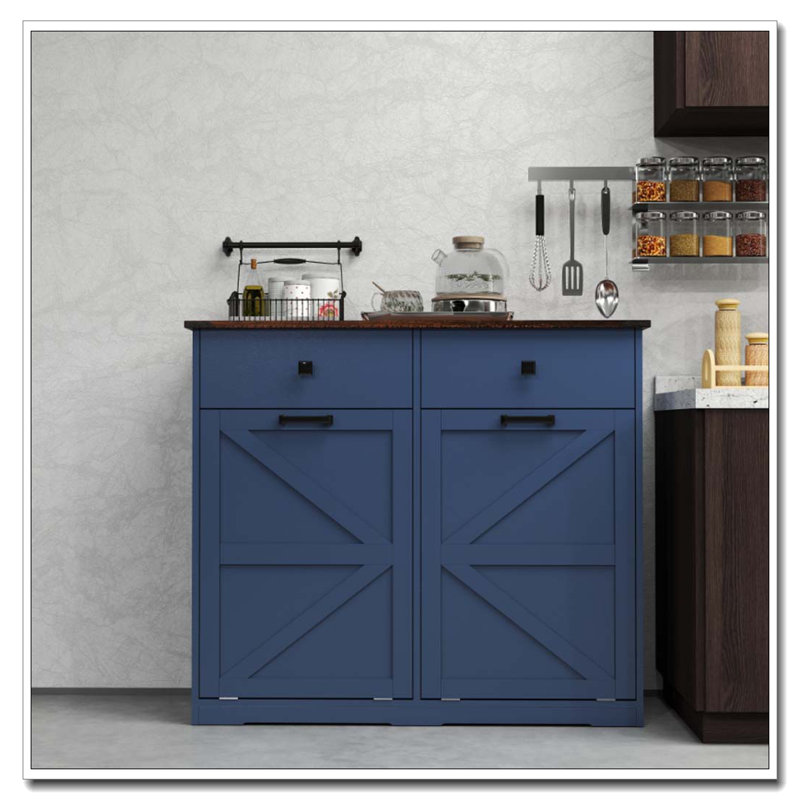Armoire de tri de lessive, poubelle basculante, Bleu marine antique