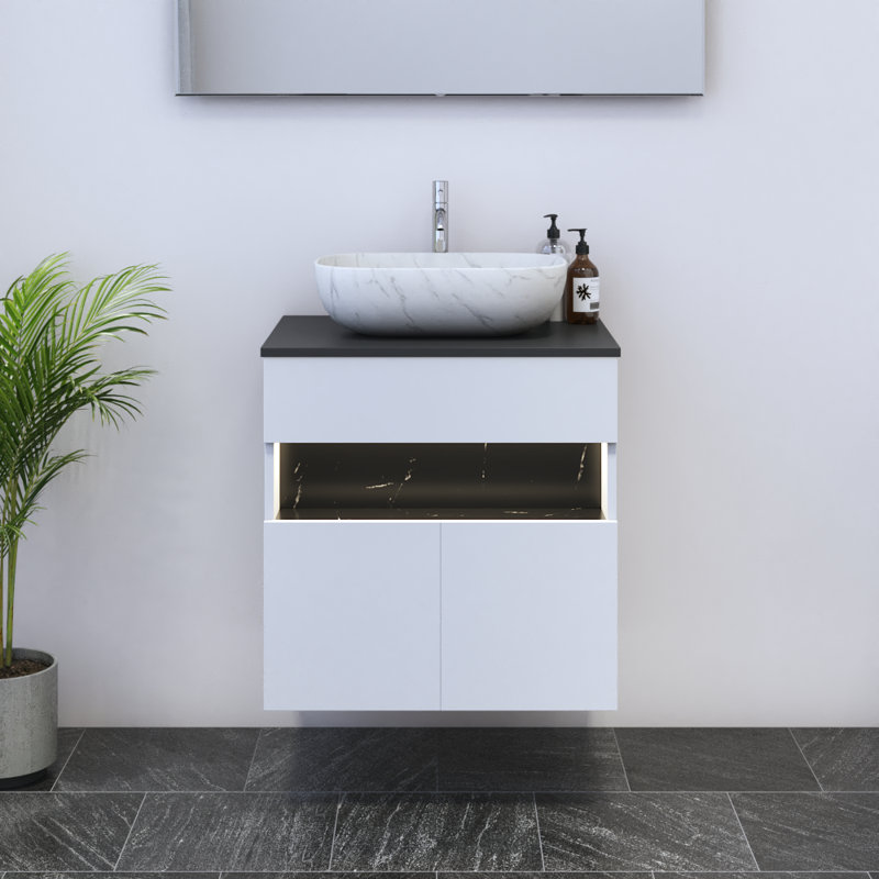 Lieke 23.6'' Single Bathroom Vanity with Top, White, Black