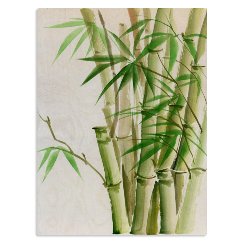 Détail du bambou vert foncé II - imprimé traditionnel, H 32 po x l 16 po x P 1 po, Bois de pin