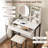 Small White And Black Vanity Desk With LED Mirror, 3 Lighting Modes, Power Outlet, Storage Drawer, Open Shelves And Cushioned Stool For Bedroom Makeup Table Set-793533310