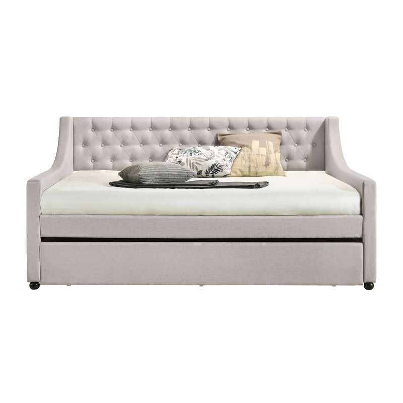 Folger Fog Button Tufted Daybed with Trundle, Fog, Full